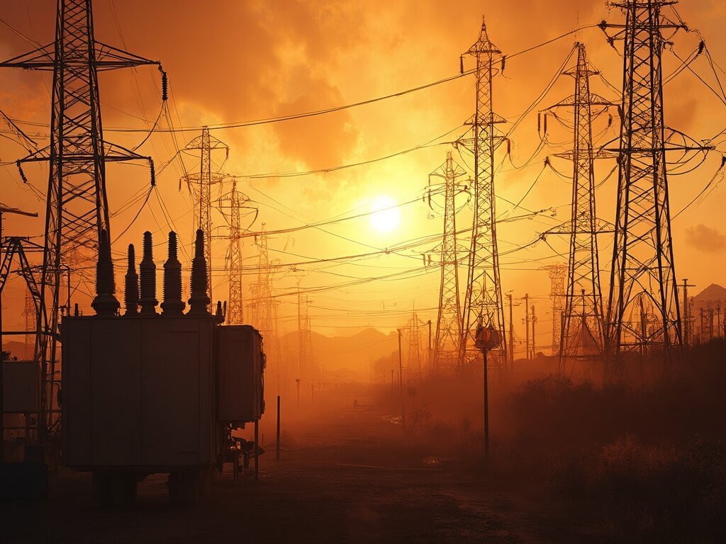 The Ultimate Survival Guide to Bakersfield's Scorching July: What Nobody Tells You Bakersfield's power grid infrastructure with transformers and power lines against heat-distorted background during peak heat