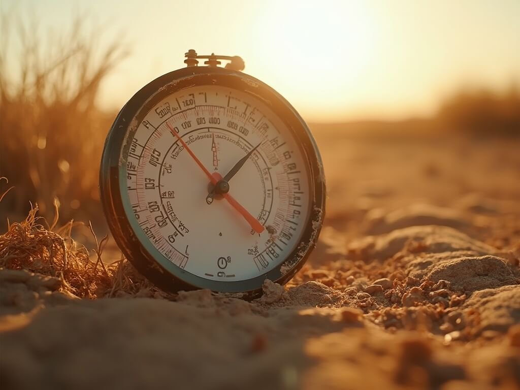 Redding's Scorching July: A Survival Guide to America's Hottest City Close-up of a thermometer showing 110°F in direct sunlight with parched, cracked earth and sparse vegetation in the background