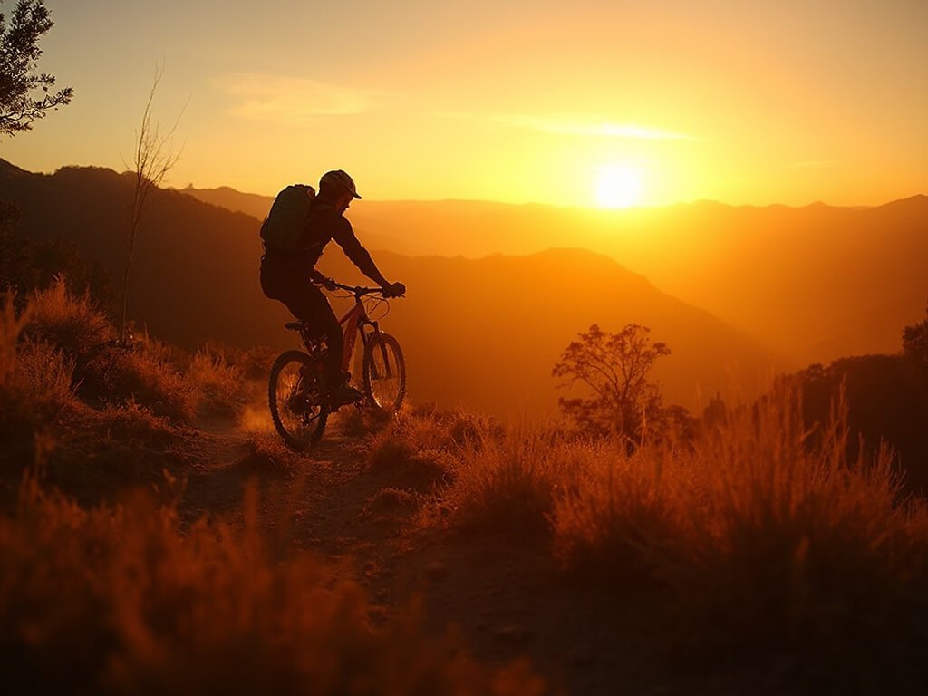Redding in May: Your Ultimate Guide to California's Hidden Sunny Paradise Mountain biker silhouetted against a golden sunset in Shasta County's rolling landscape