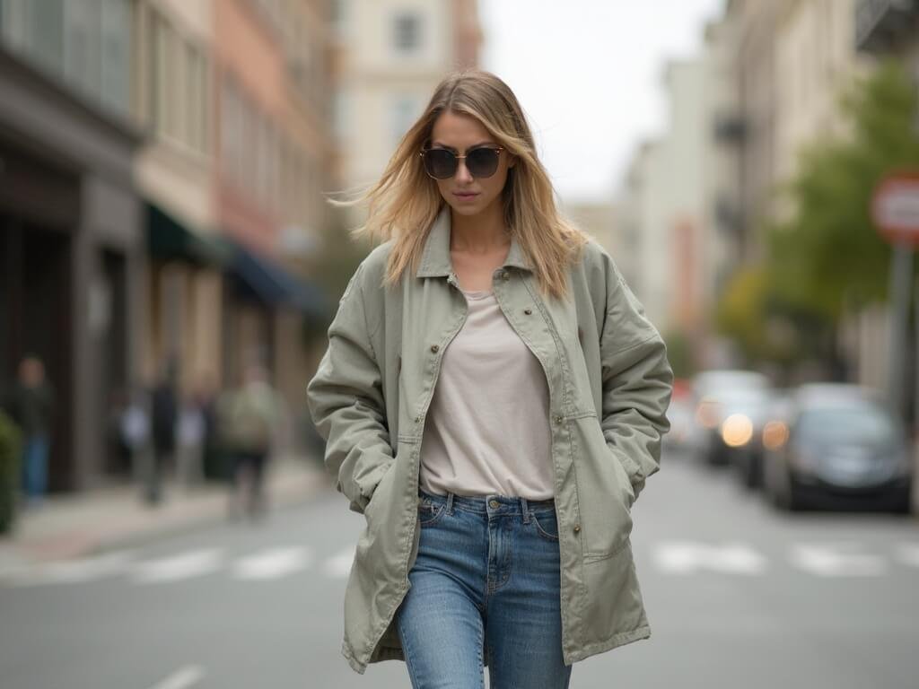 Person in layered casual daywear walking on an Oakland street, illustrating city's temperature versatility