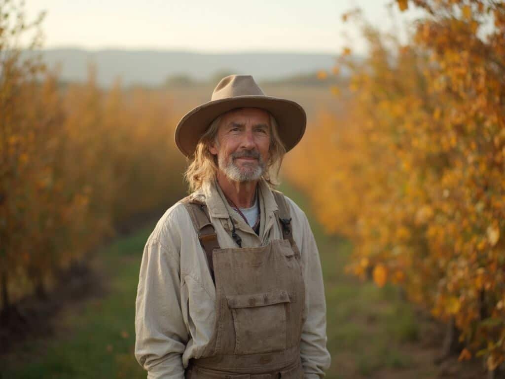 Fresno's October: Your Ultimate Weather and Travel Guide Local farmer in orchard in October, displaying emotional connection to harvest season in soft natural lighting.