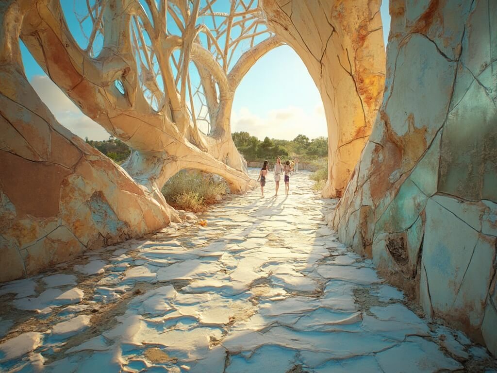 Close-up of Sundial Bridge at Turtle Bay with sun casting complex shadows and blurry surrounding landscape
