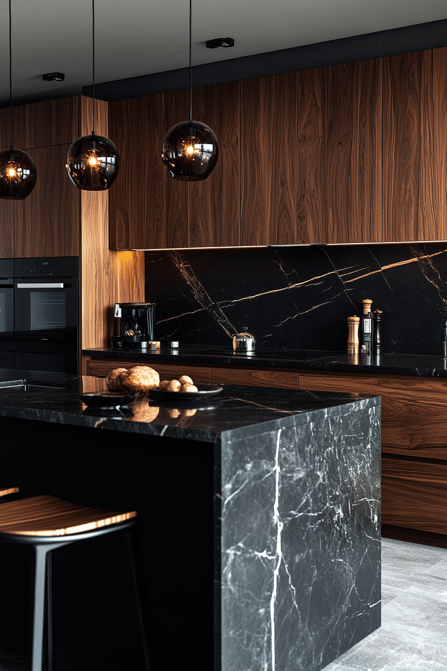 black and wood kitchen