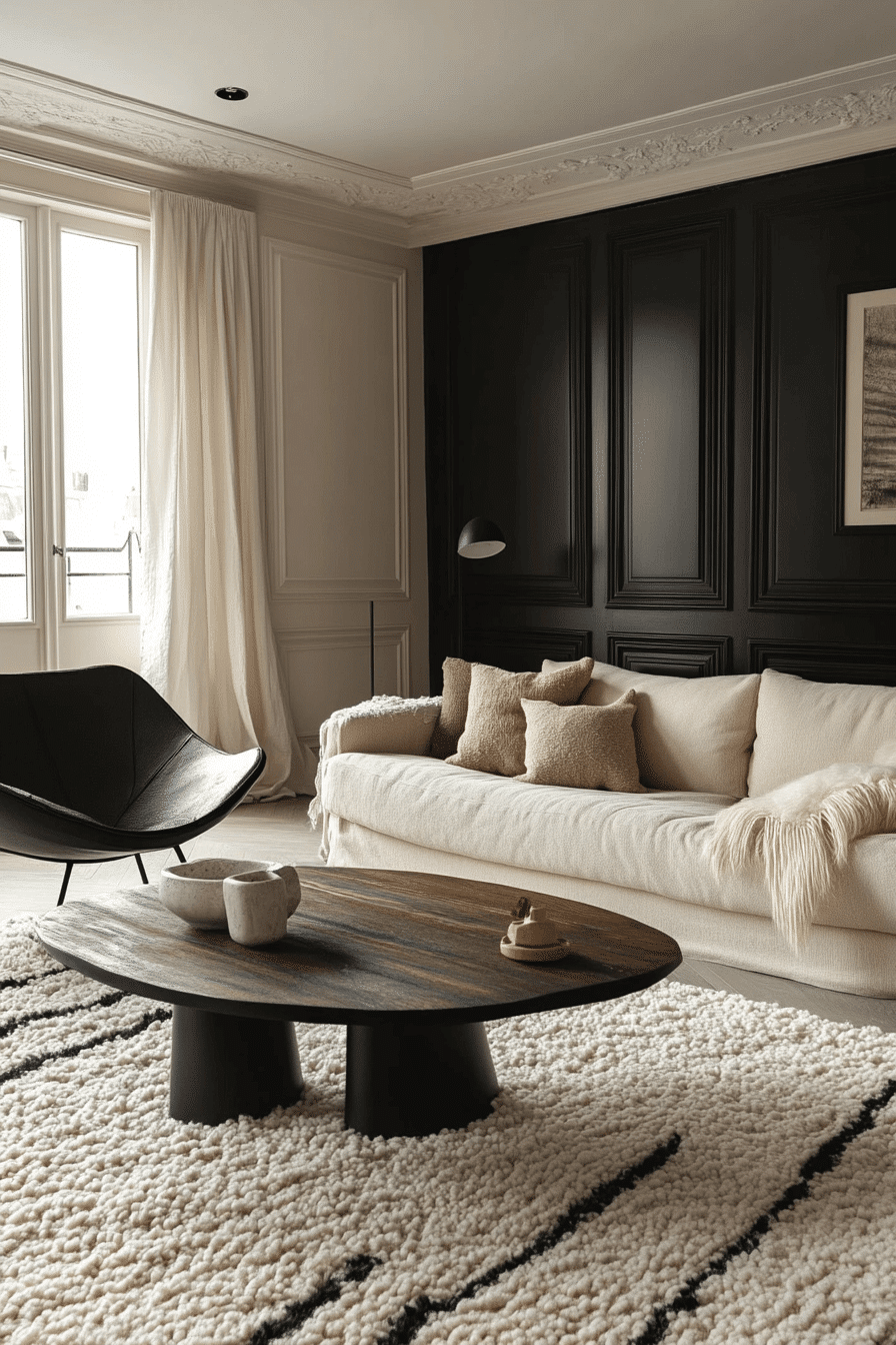 29 Neutral Living Room With Black Accents That Balance Soft And Bold ...