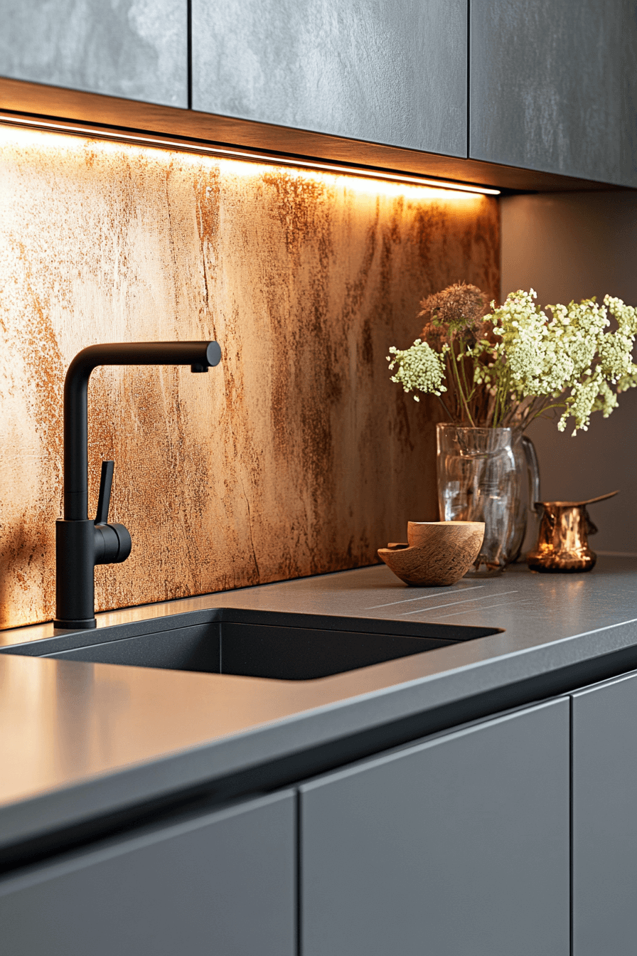 copper backsplash kitchen