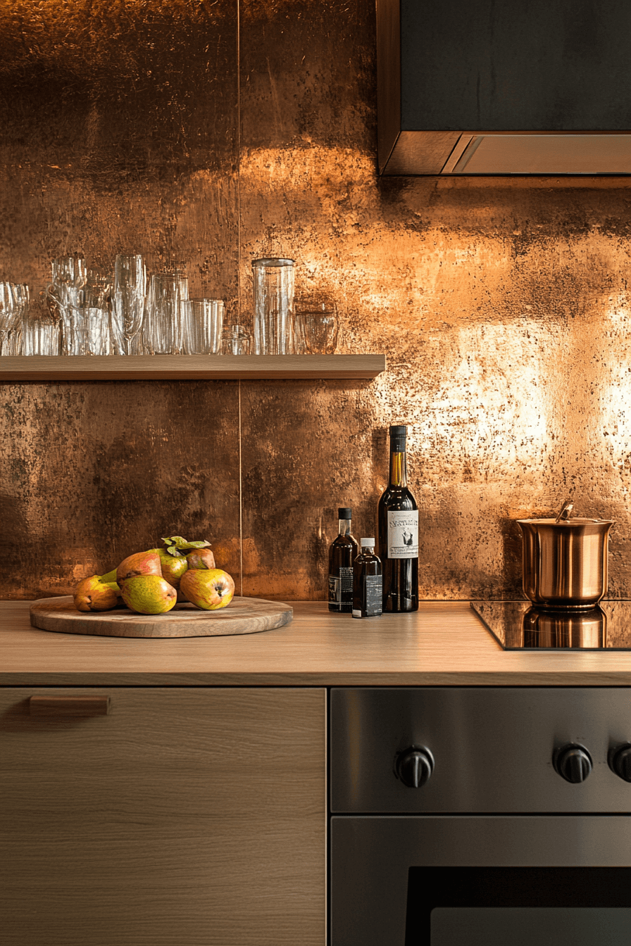 copper backsplash kitchen
