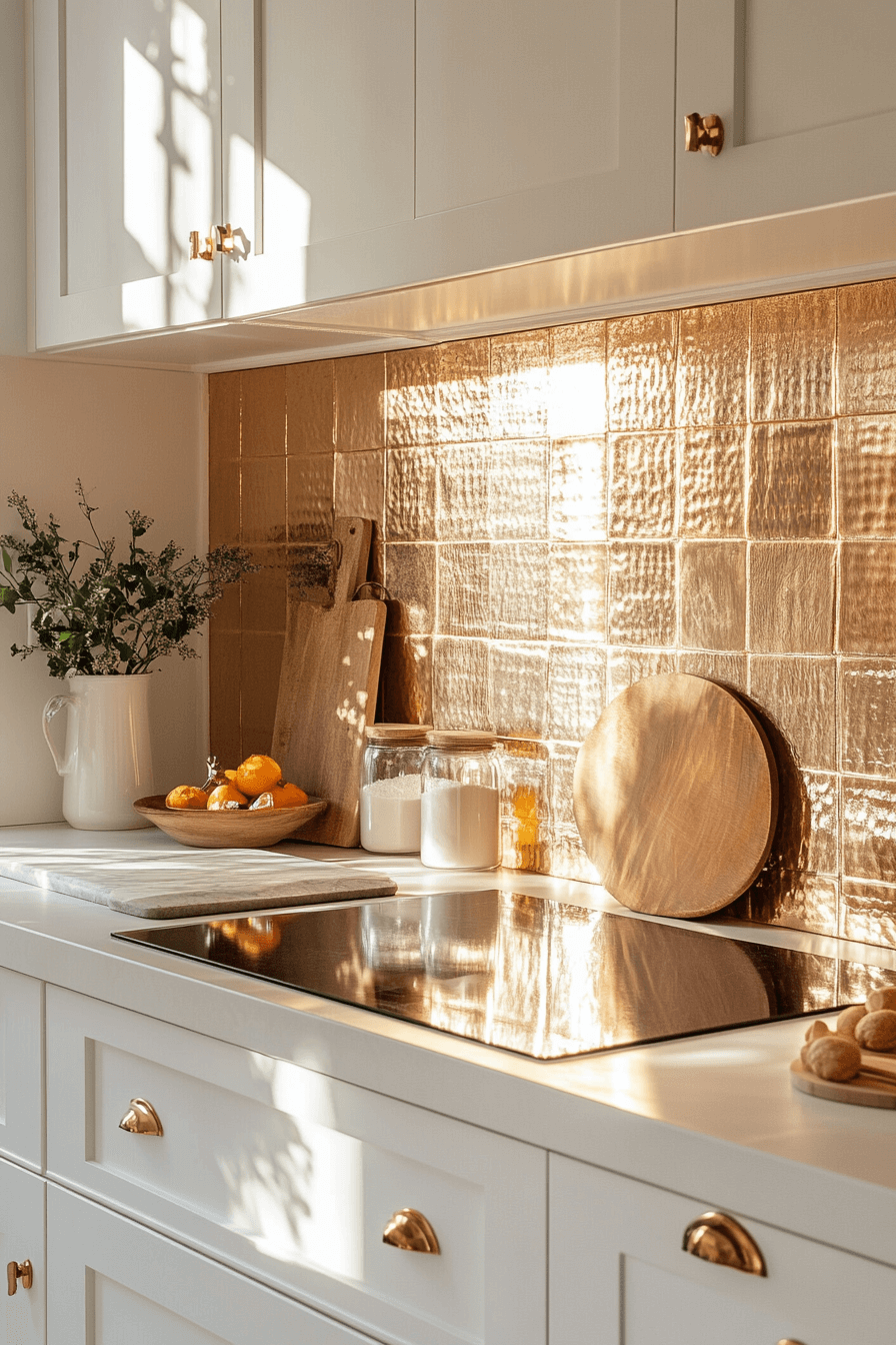 copper backsplash kitchen