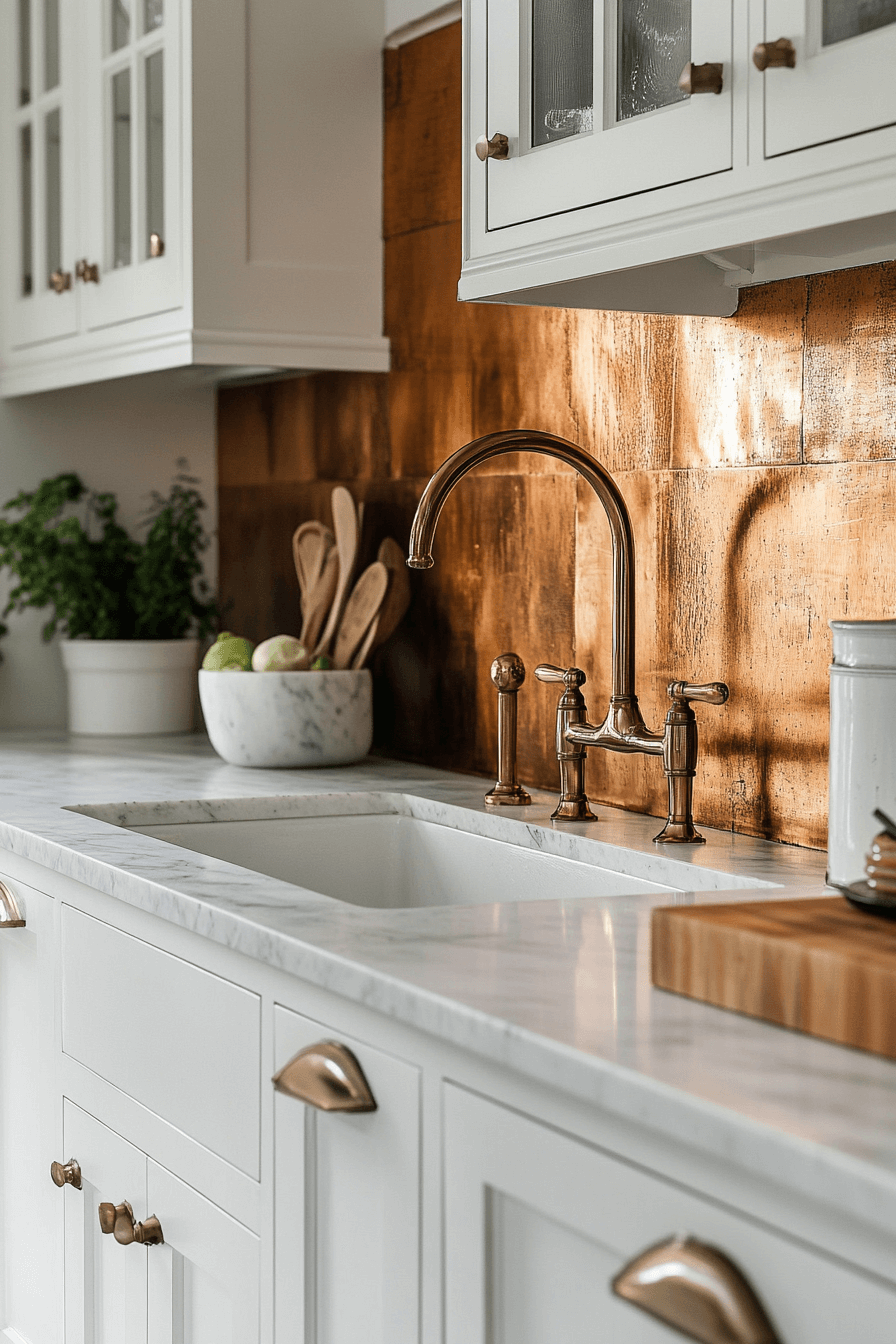 copper backsplash kitchen