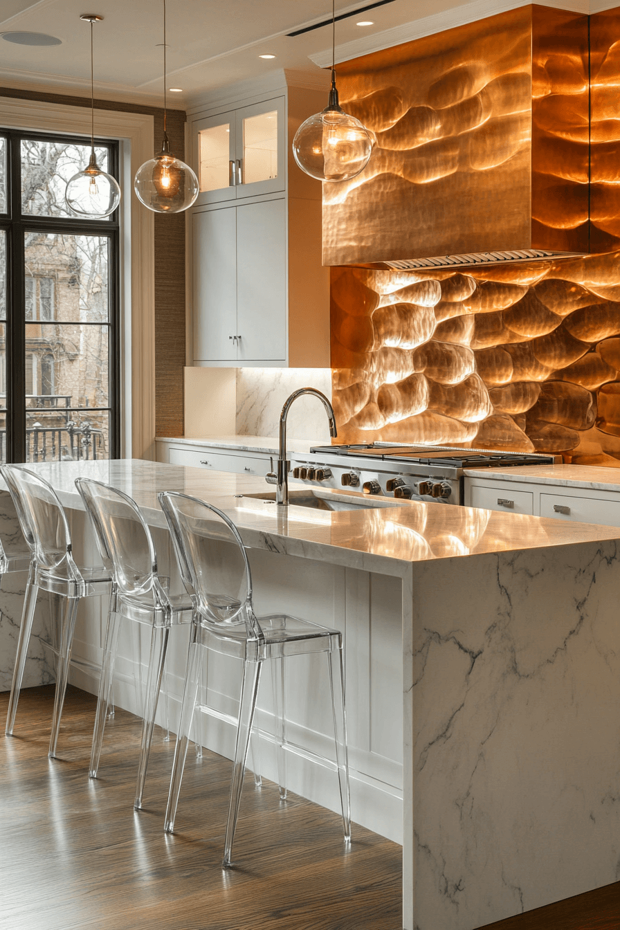 copper backsplash kitchen