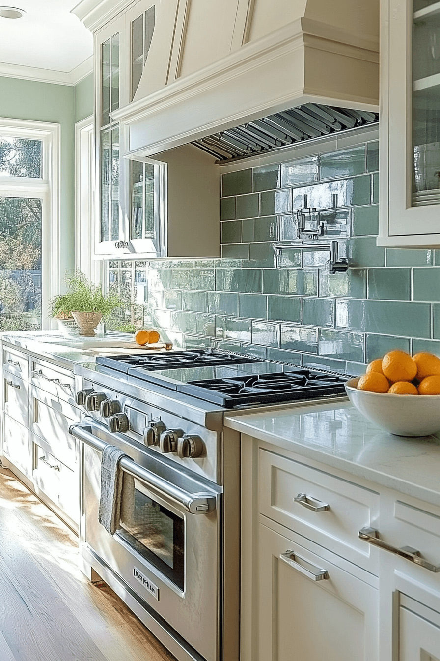 green backsplash kitchen
