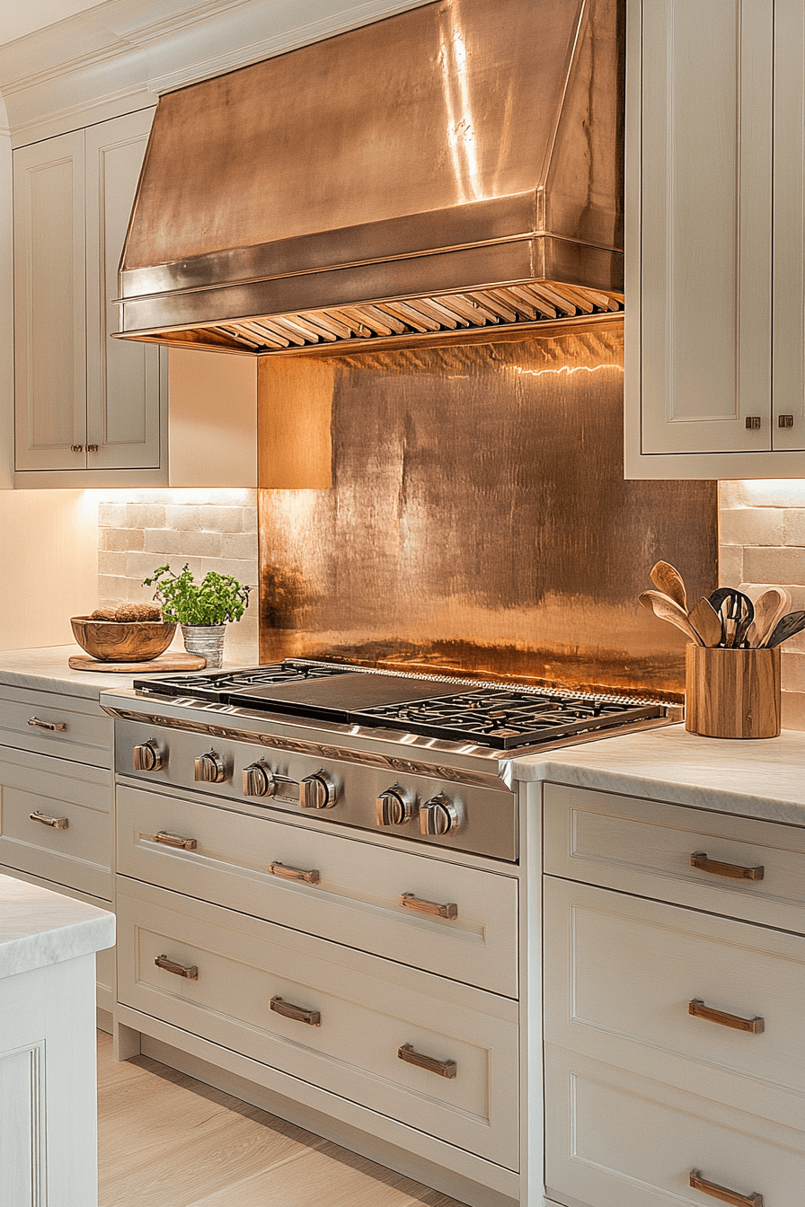 copper backsplash kitchen