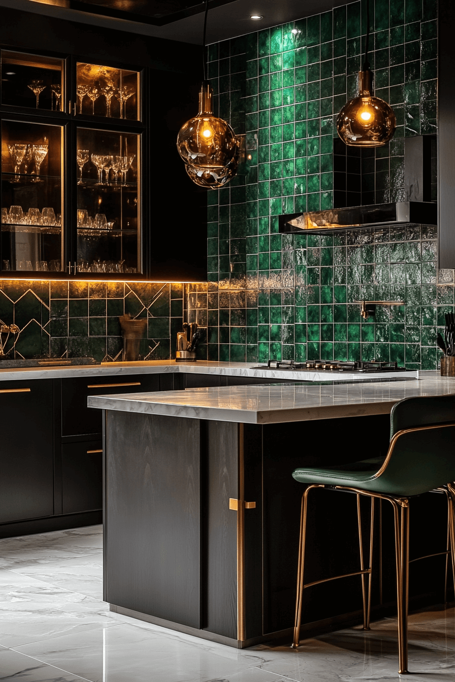 green backsplash kitchen