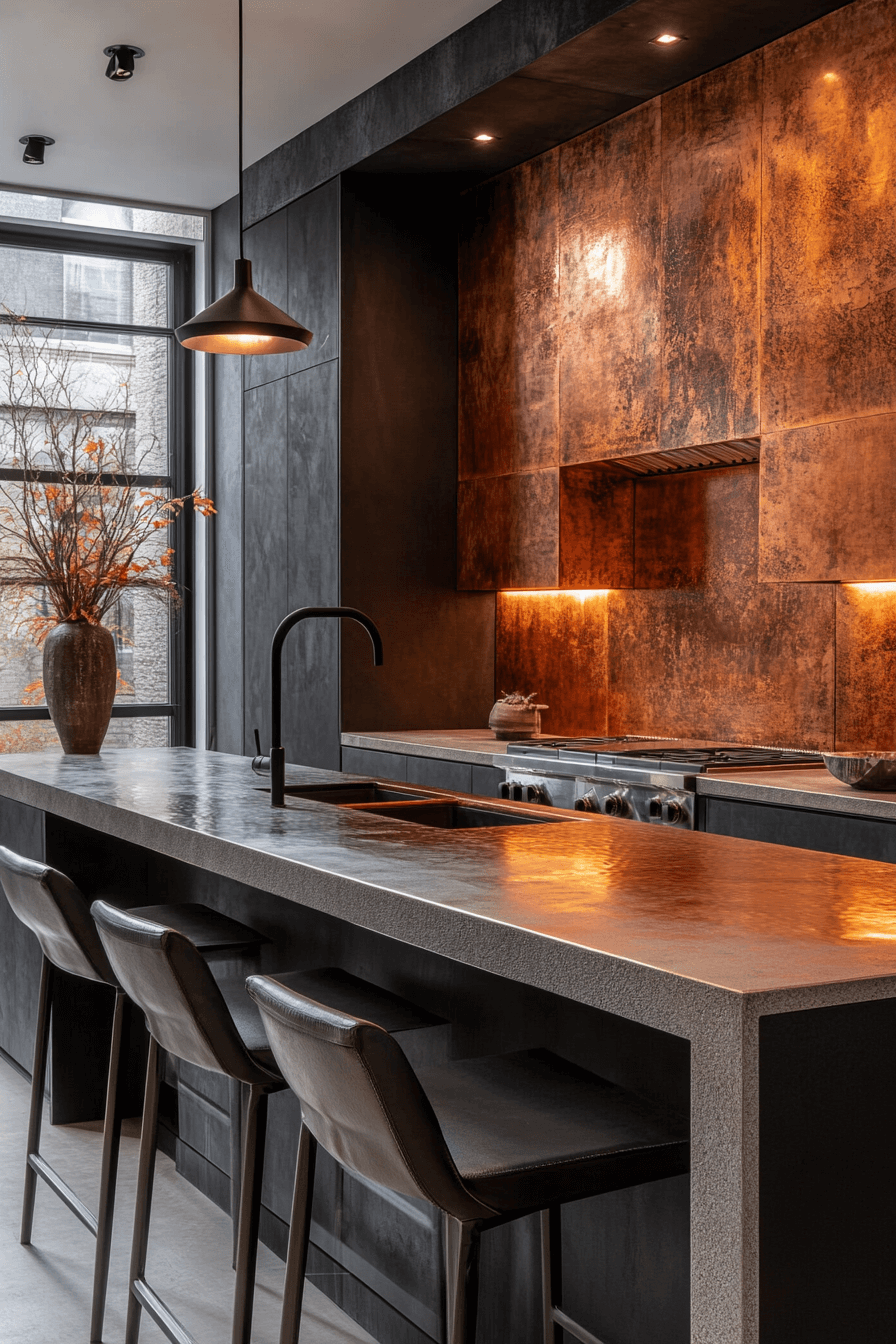 copper backsplash kitchen