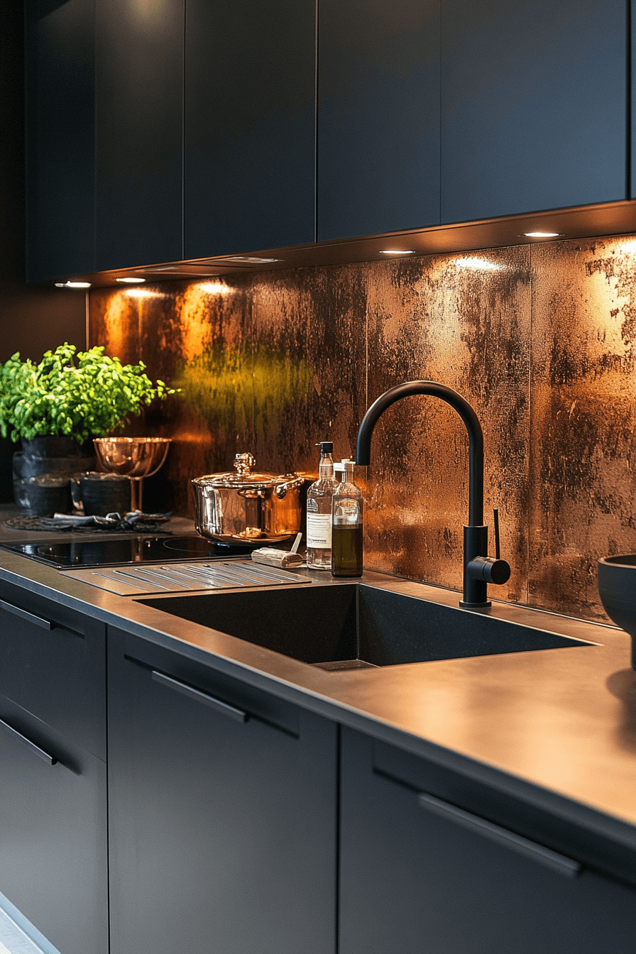 copper backsplash kitchen
