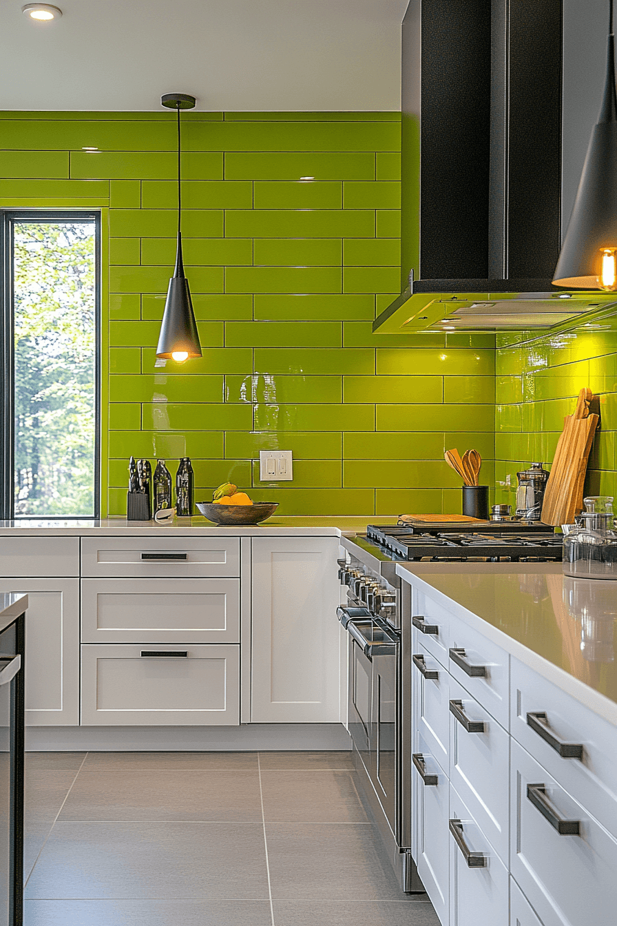 green backsplash kitchen