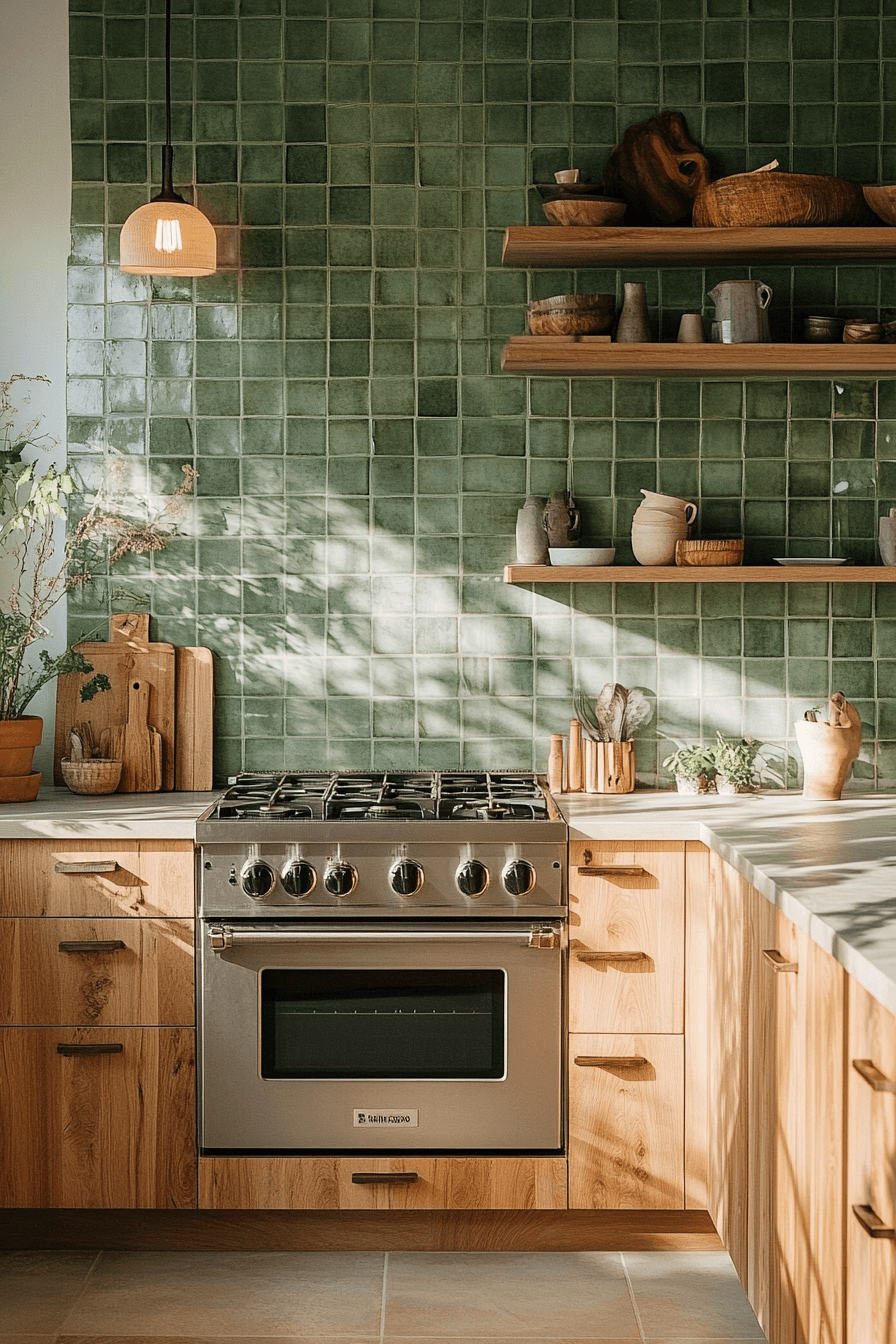 green backsplash kitchen