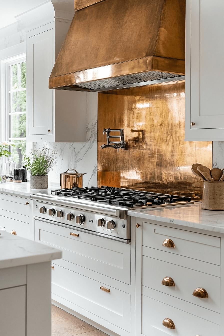 copper backsplash kitchen