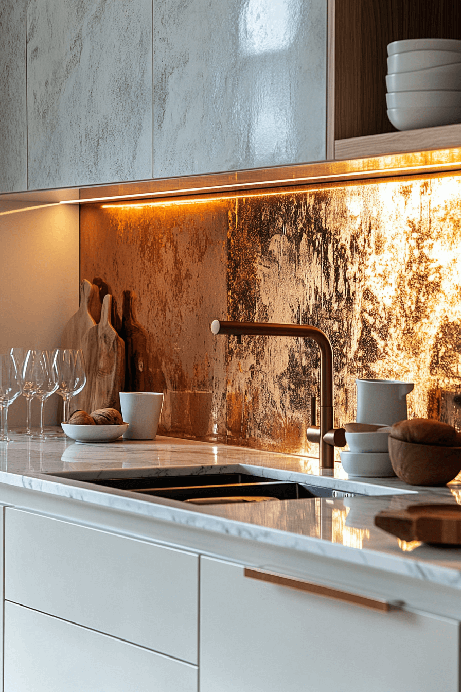 copper backsplash kitchen