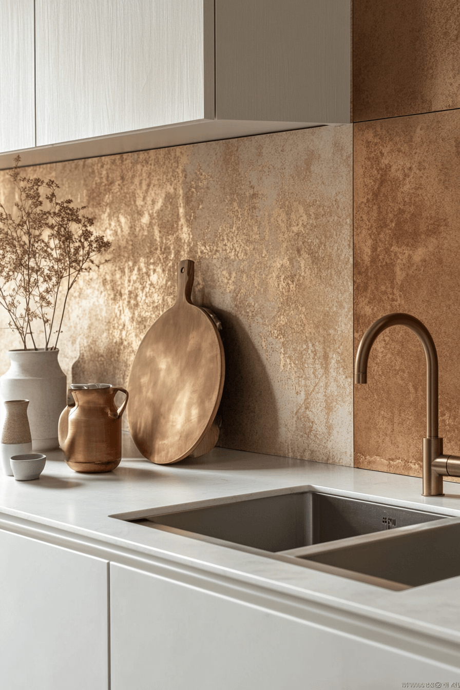 copper backsplash kitchen