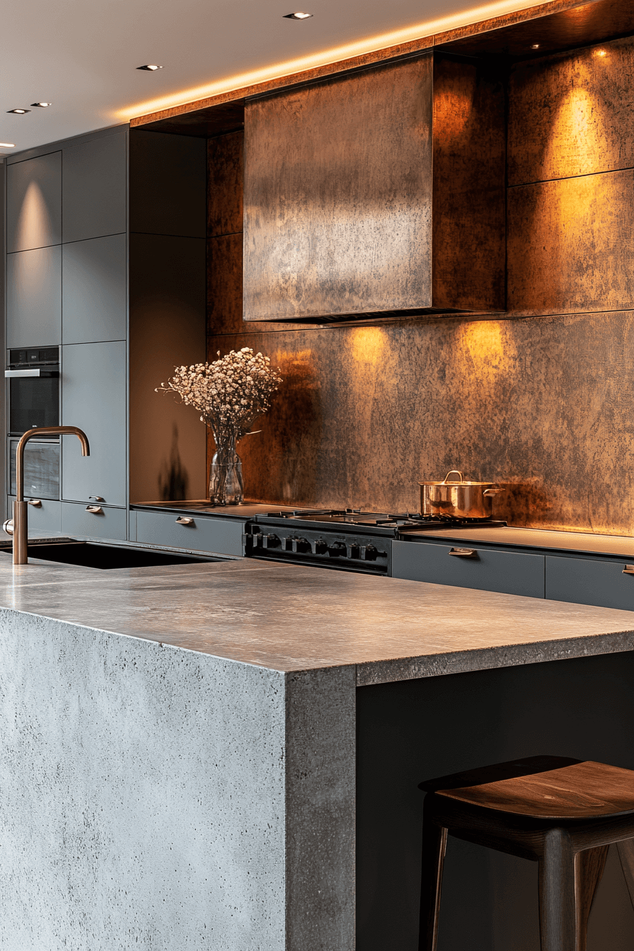 copper backsplash kitchen