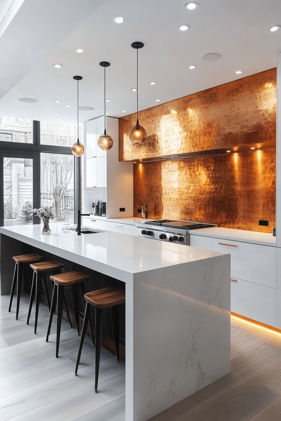 copper backsplash kitchen