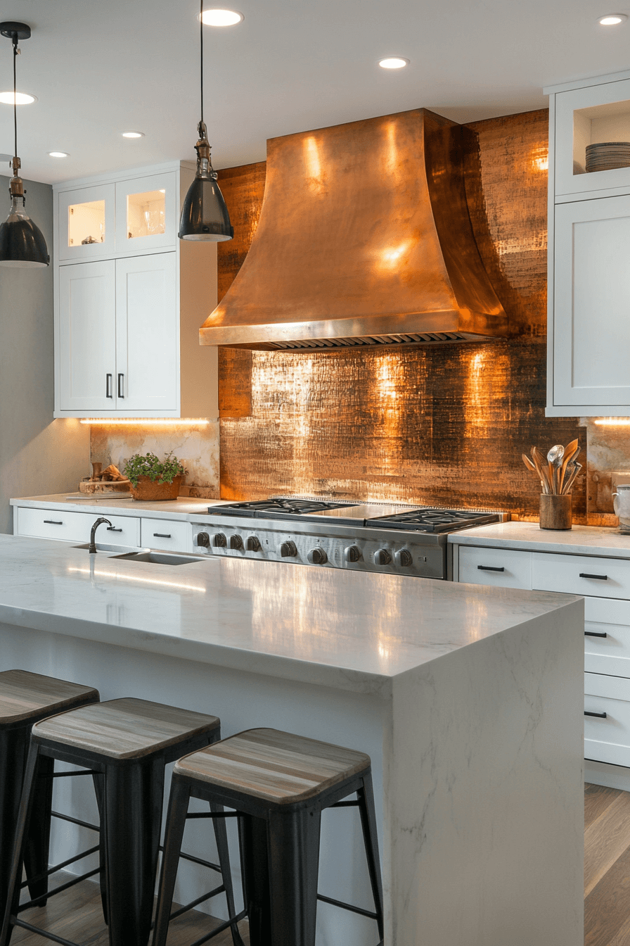copper backsplash kitchen
