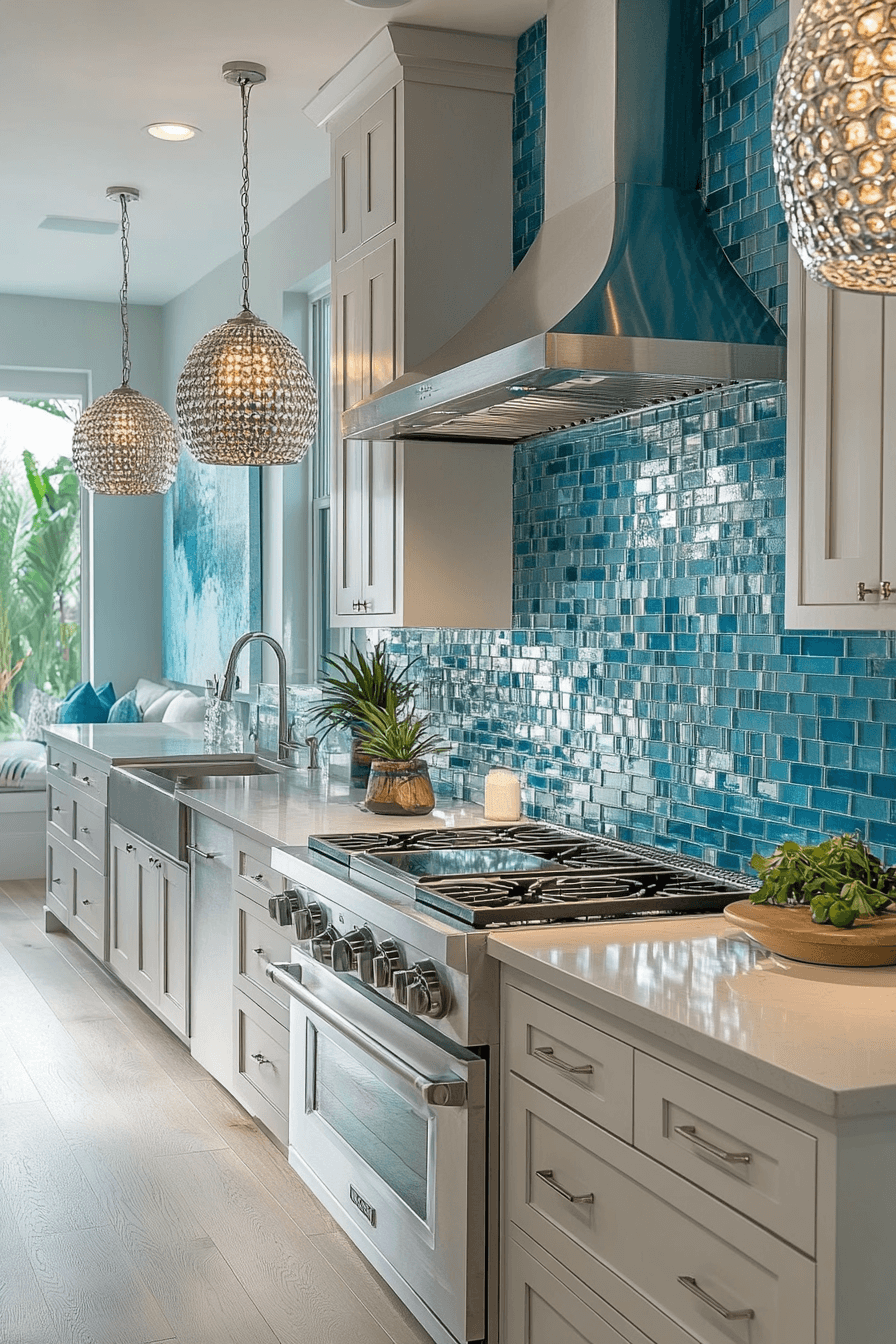 blue backsplash kitchen