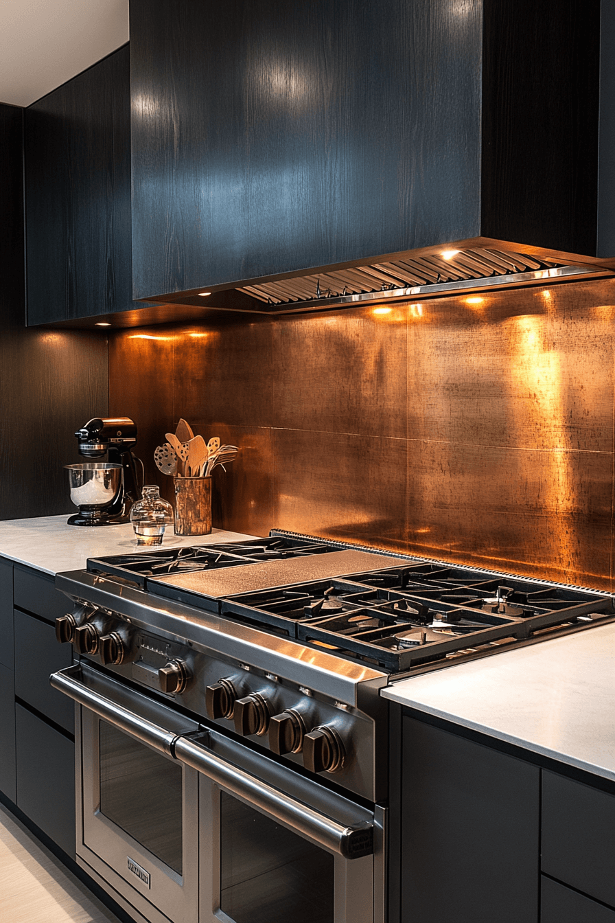 copper backsplash kitchen