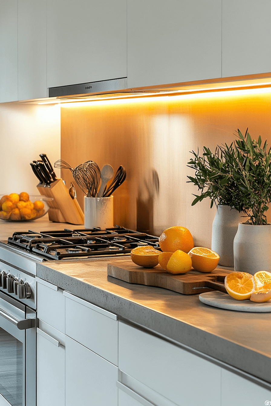 copper backsplash kitchen