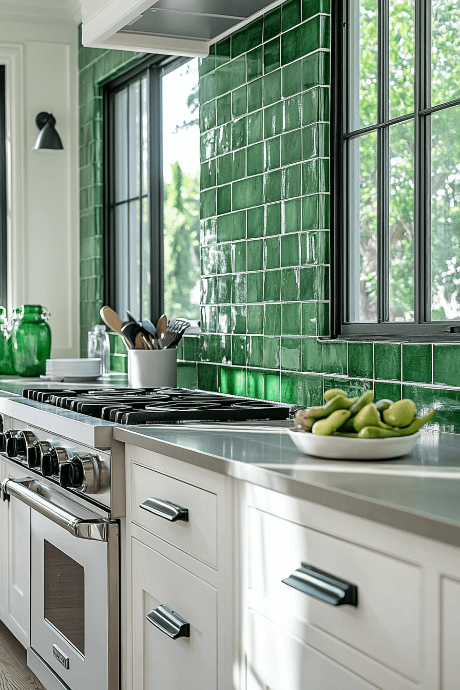 green backsplash kitchen