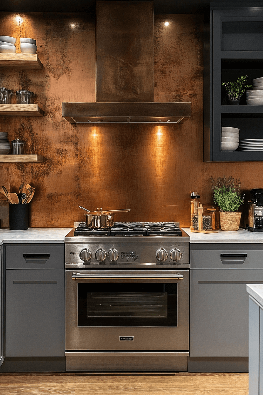 copper backsplash kitchen