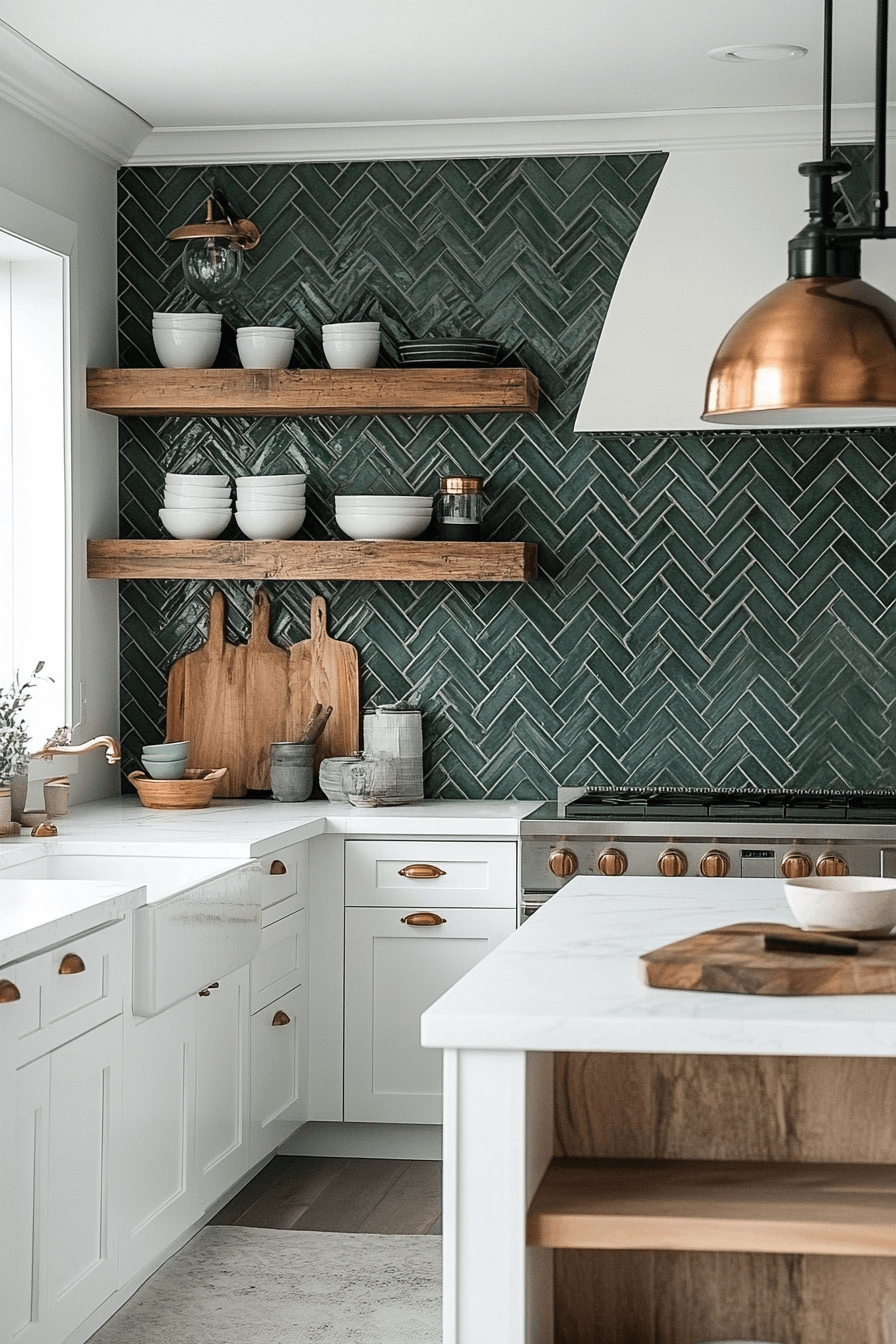 green backsplash kitchen