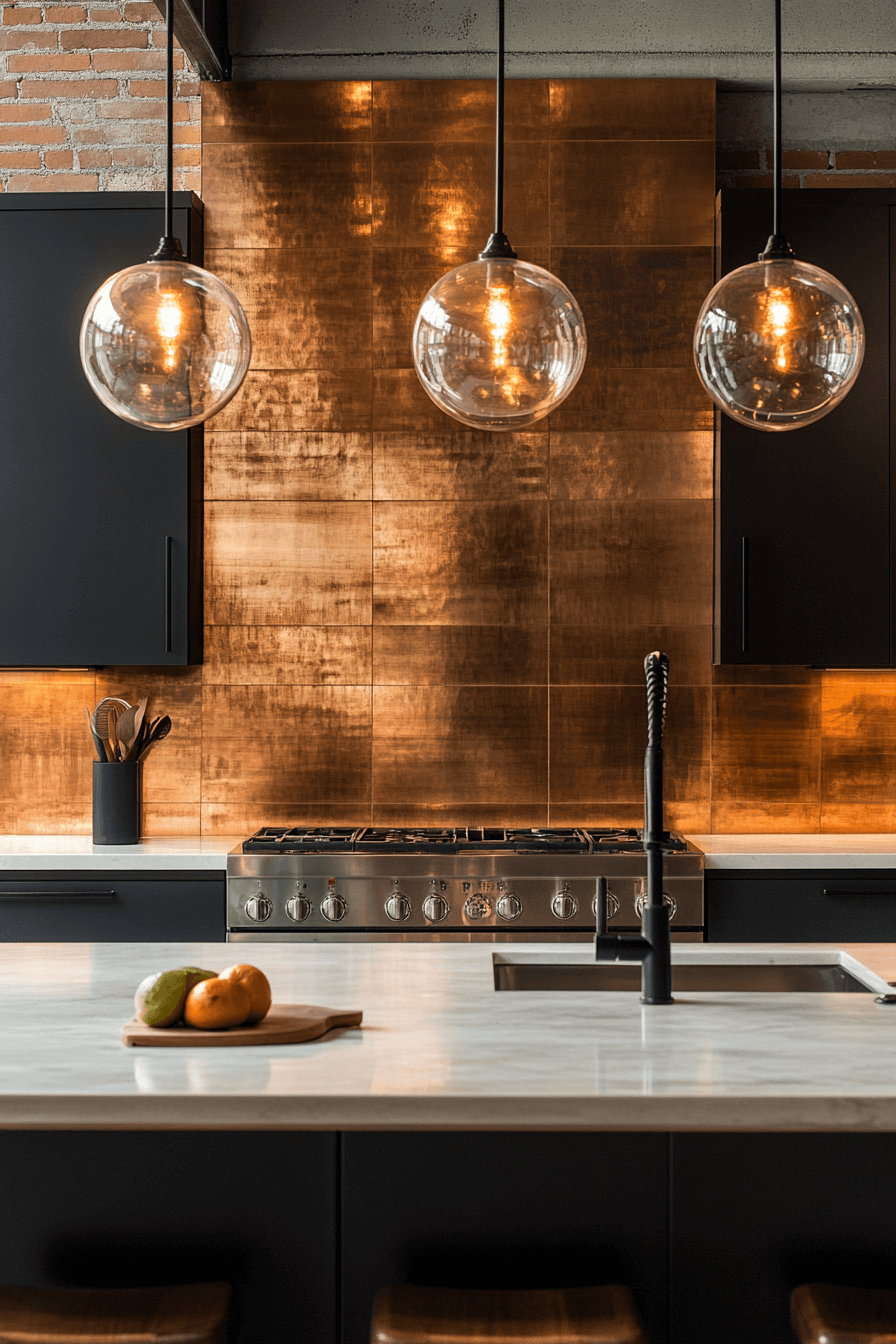 copper backsplash kitchen