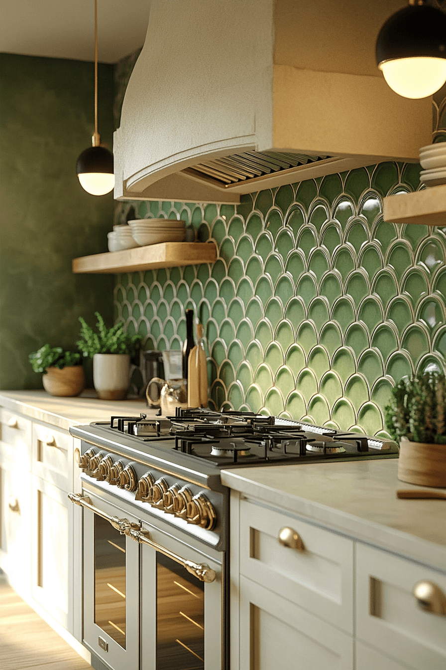 green backsplash kitchen