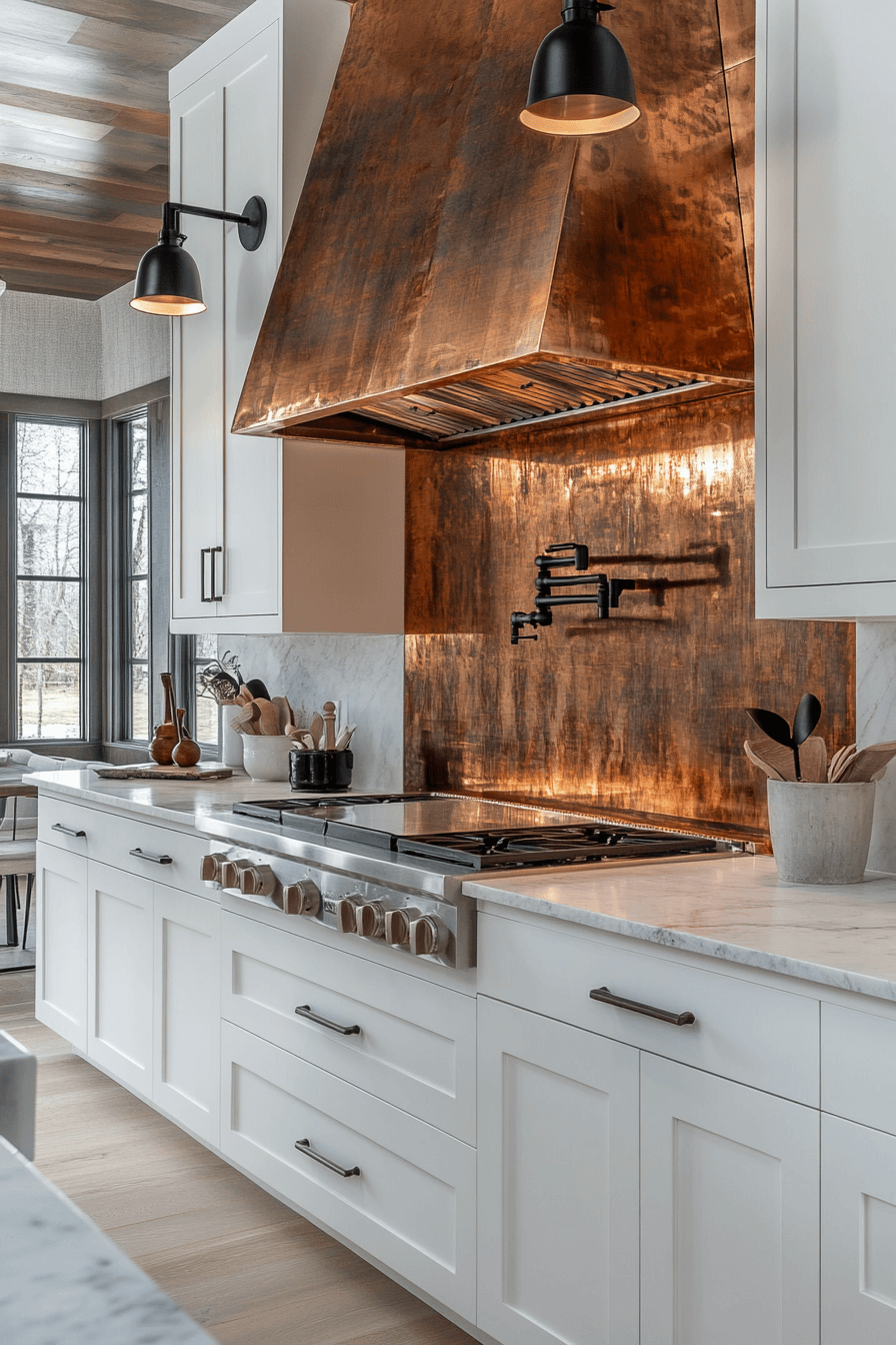 copper backsplash kitchen