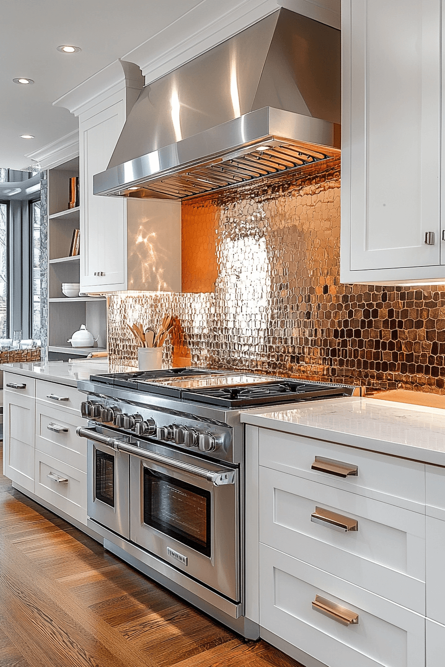 copper backsplash kitchen