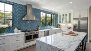 blue backsplash kitchen