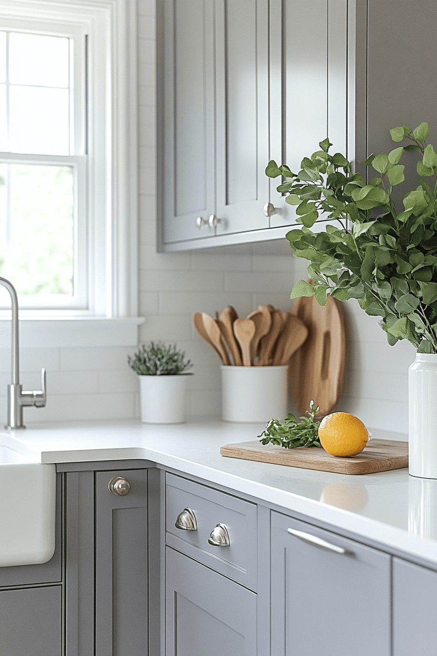 Grey Cabinet And White Countertops