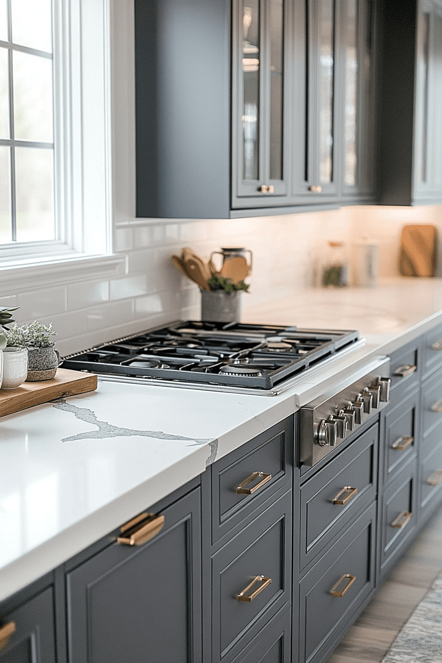 Grey Cabinet And White Countertops