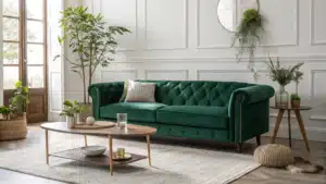 green couch living room