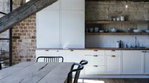 farmhouse kitchen brick backsplash