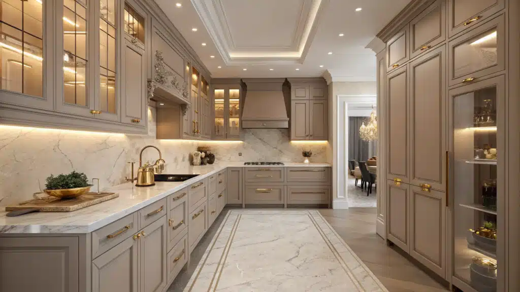 taupe kitchen cabinets