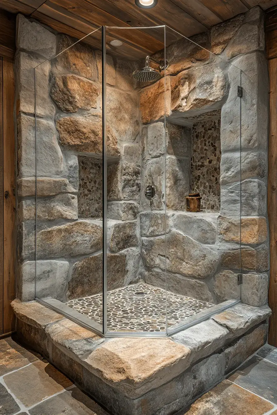 29 Rustic Walk In Shower Ideas That Bring the Cabin Spa Home rustic walk in shower ideas