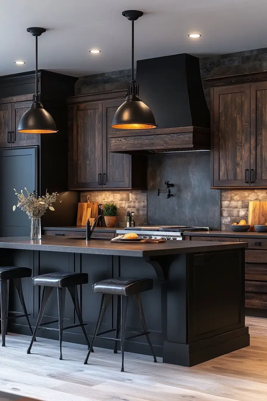 29 Dark Rustic Kitchen Ideas That Nail the Cozy Cabin Mood dark rustic kitchen