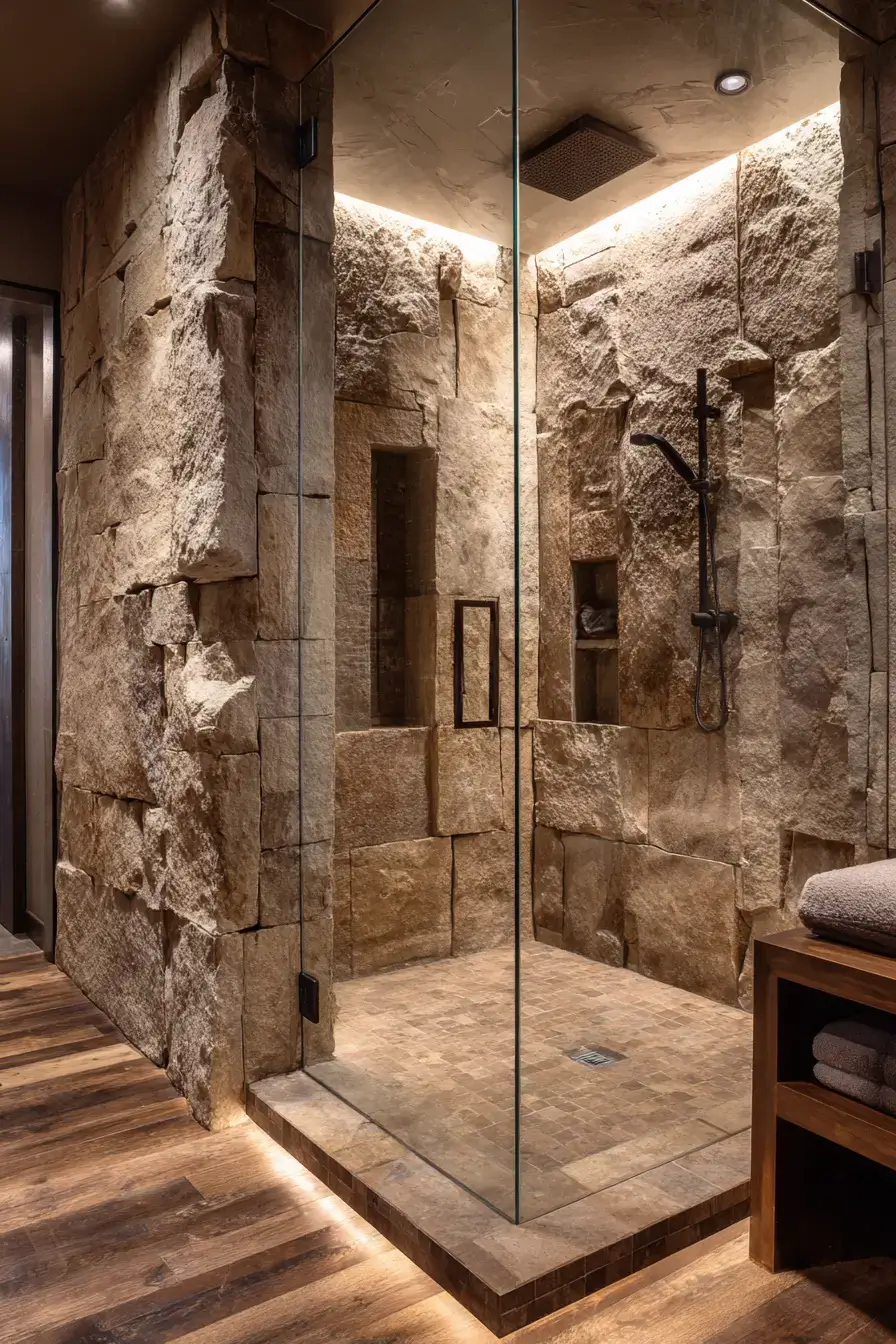 29 Rustic Walk In Shower Ideas That Bring the Cabin Spa Home rustic walk in shower ideas