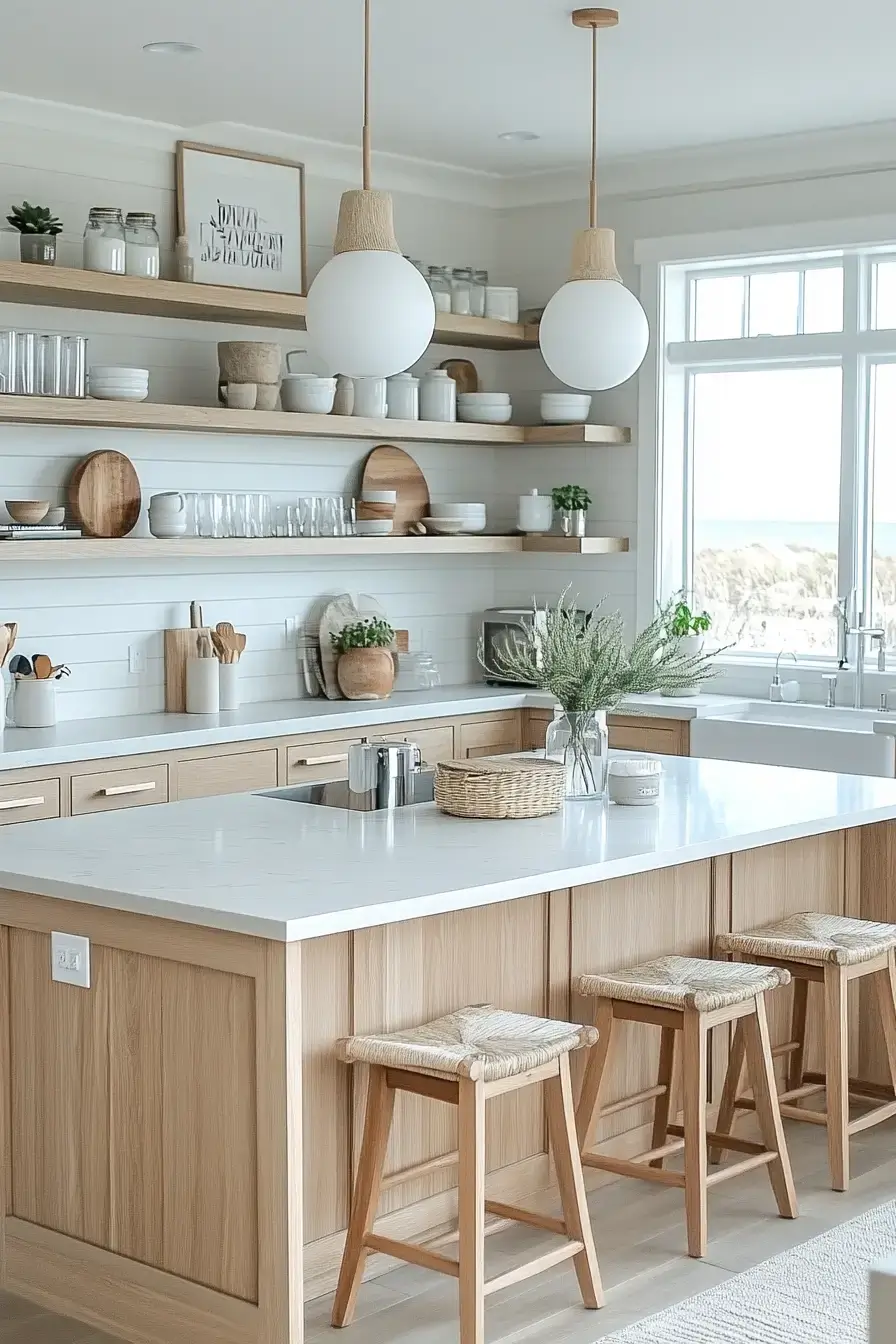 29 Modern Coastal Kitchen Ideas That Pair Marble With Driftwood modern coastal kitchen