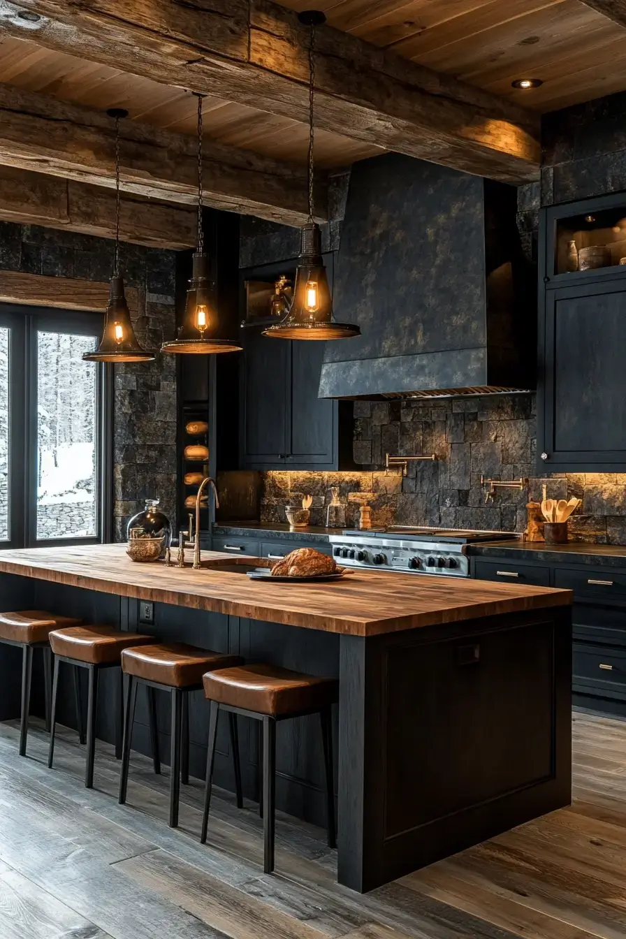 29 Dark Rustic Kitchen Ideas That Nail the Cozy Cabin Mood dark rustic kitchen