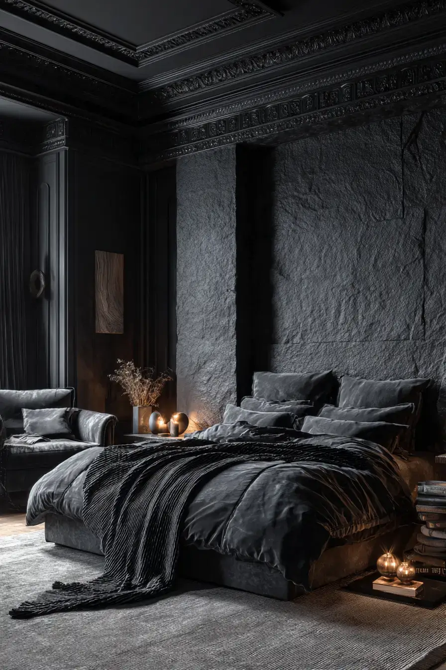 29 Black Themed Bedroom Ideas That Read Cozy, Not Cold black themed bedroom