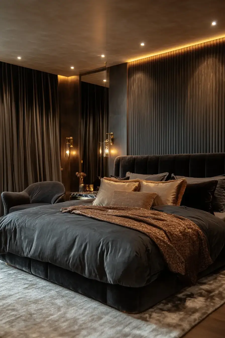 29 Black Themed Bedroom Ideas That Read Cozy, Not Cold black themed bedroom
