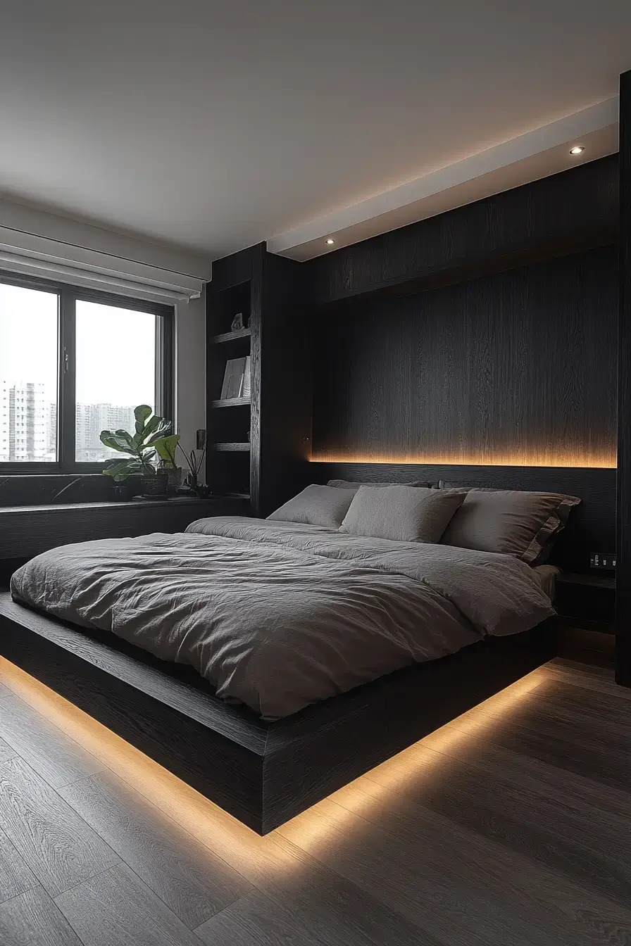 black themed bedroom